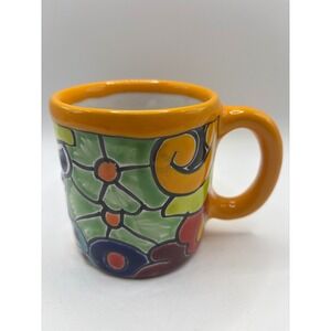 Mexican Talavera Pottery Coffee Mug Hand Painted Lead Free Multi Color Floral